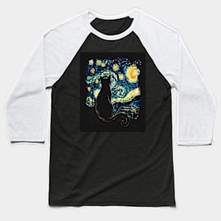 Cat Starry Night Twilight Whispers Baseball T-Shirt